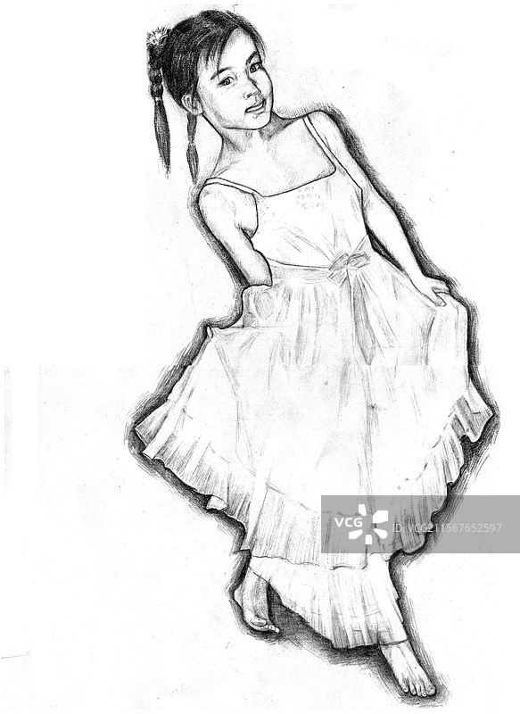 人物 插画 小女孩 写实 素描图片素材