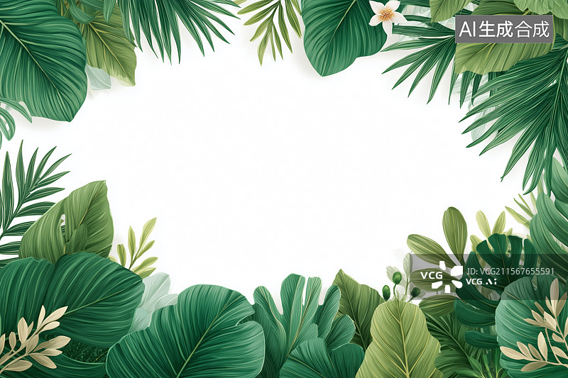 【AI数字艺术】绿植构成的白色边框图片素材