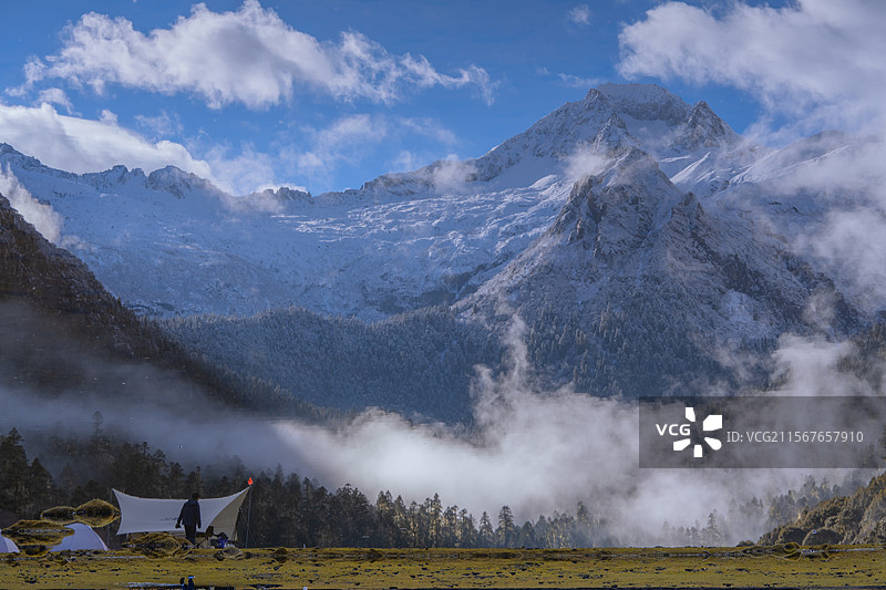 大草坪上的露营生活图片素材