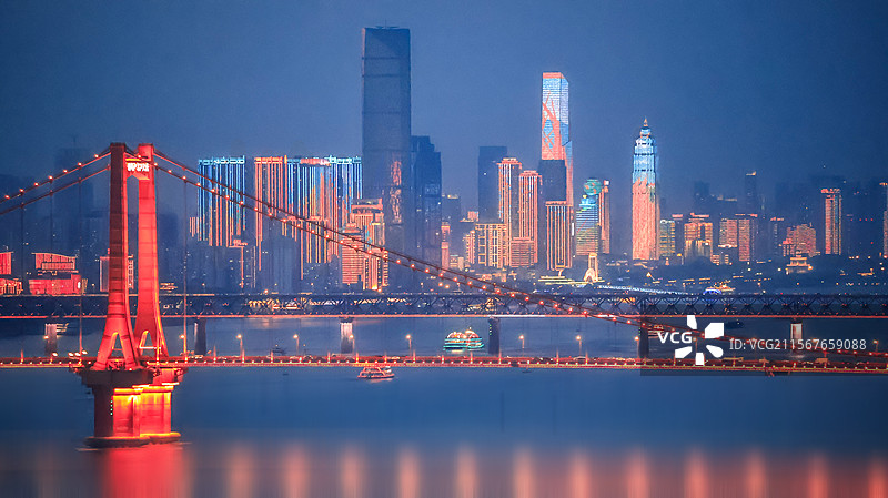 武汉长江大桥夜景图片素材