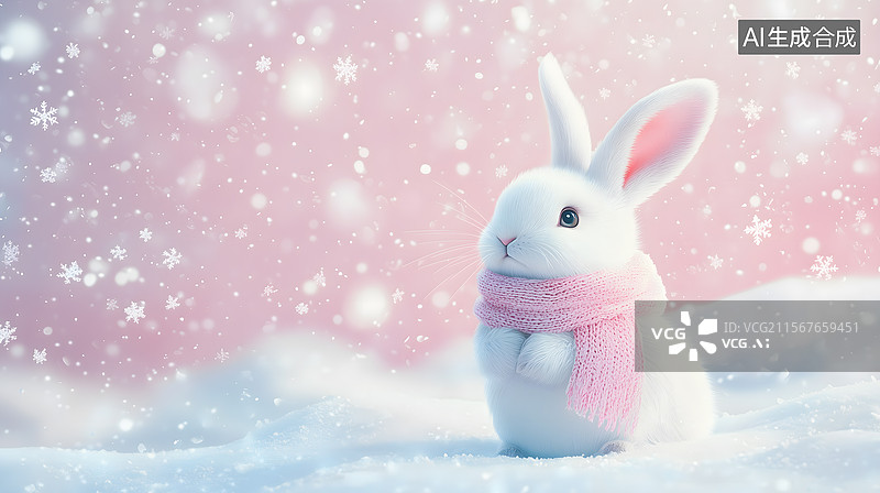 【AI数字艺术】冬日萌兔的温馨雪景时光图片素材