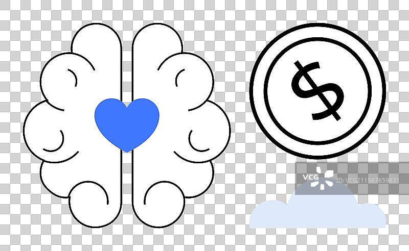 心形圆形美元符号的脑部图片素材