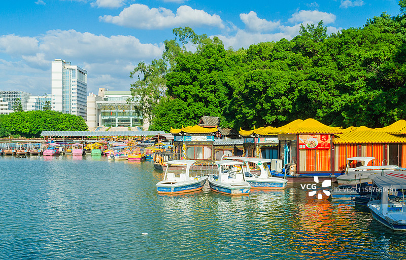 福州西湖公园游船码头景致图片素材