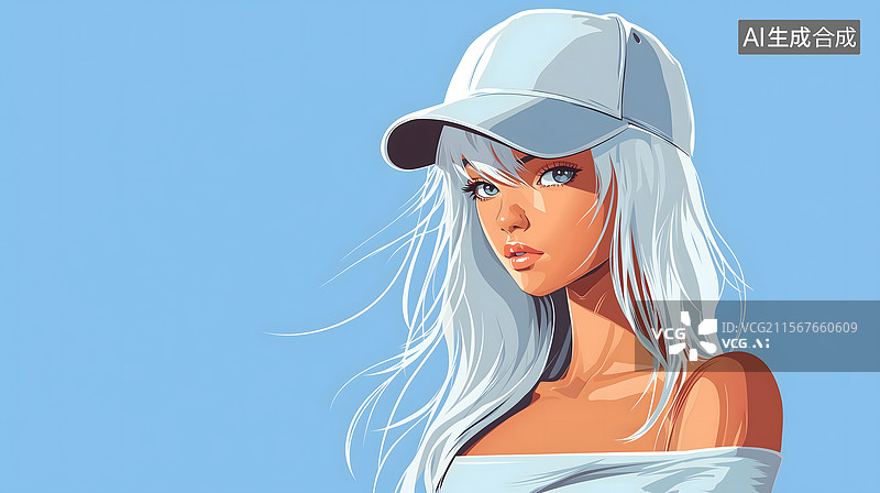 【AI数字艺术】蓝调背景下的时尚俏佳人图片素材