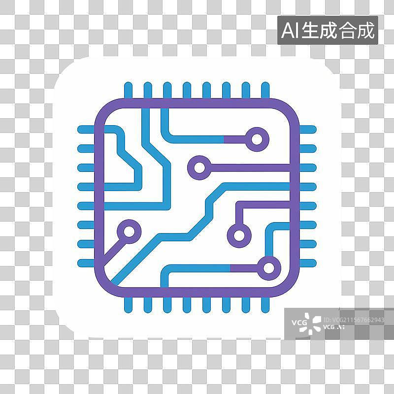 【AI数字艺术】紫色轮廓芯片与蓝色电路核心图片素材