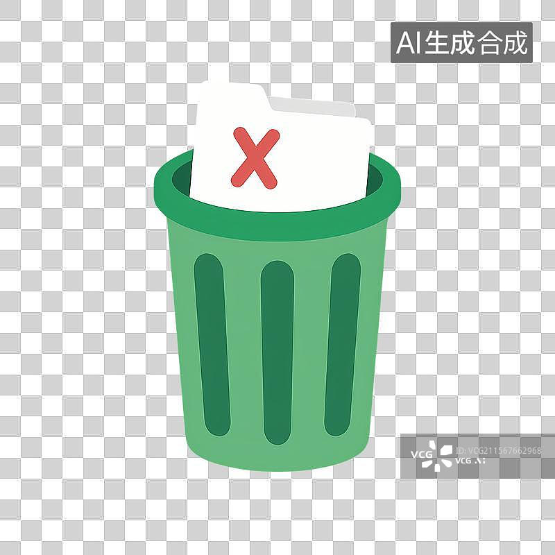 【AI数字艺术】条纹垃圾桶与带叉号废弃文件图片素材