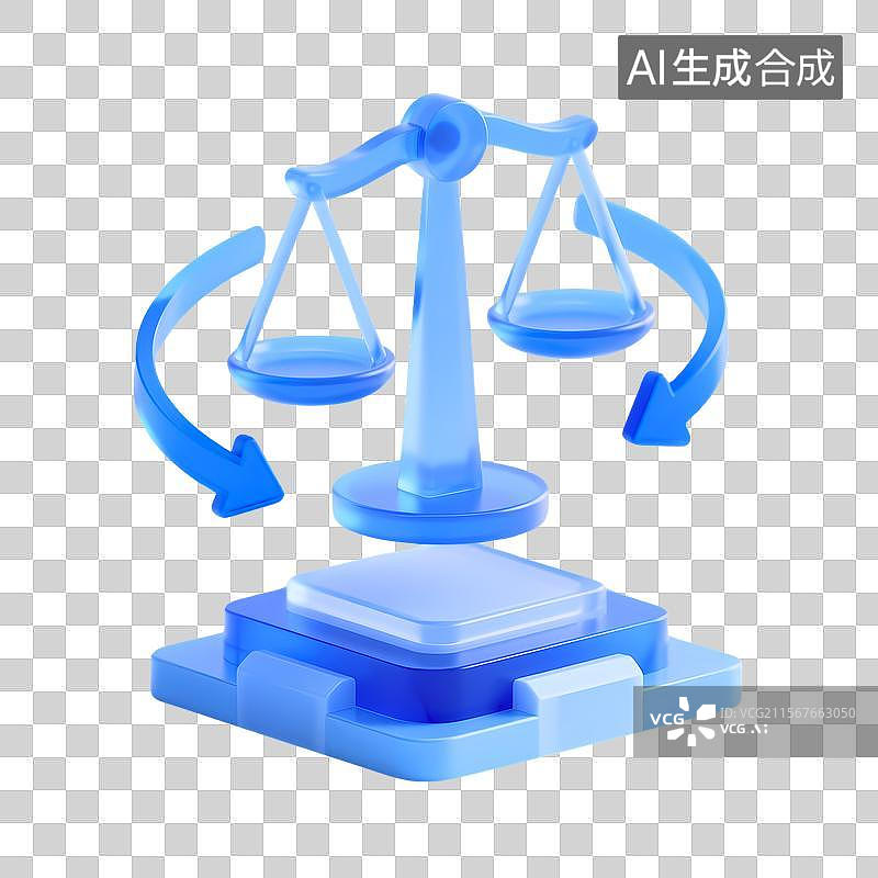 【AI数字艺术】3D蓝色平衡天平与多层底座图片素材