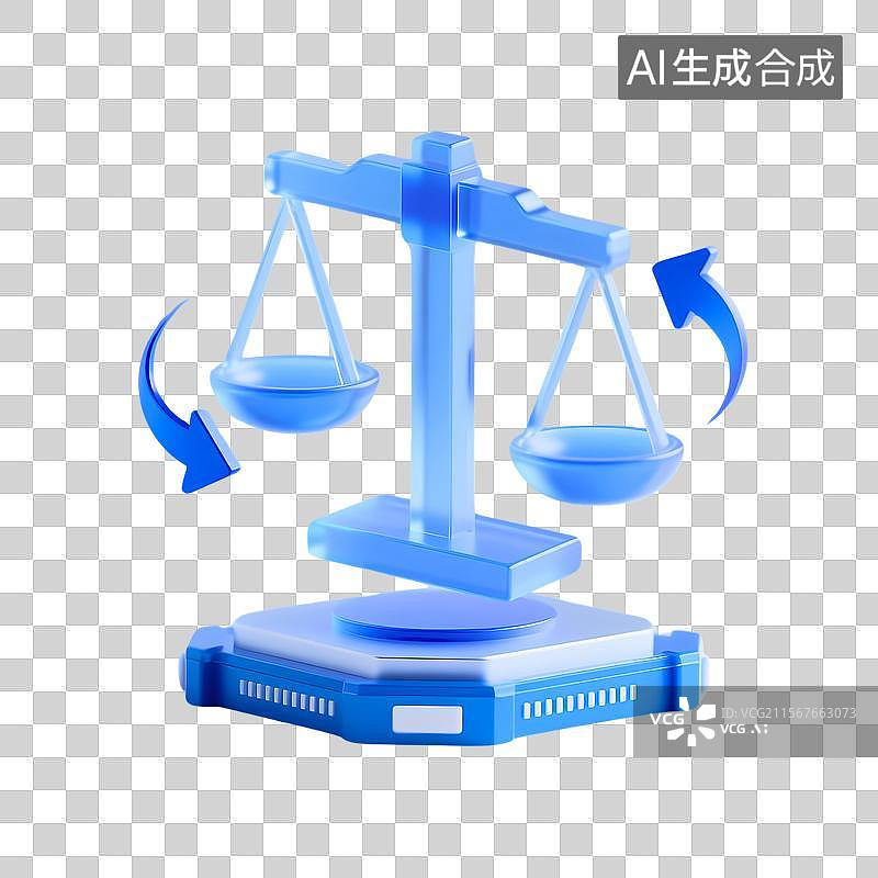 【AI数字艺术】3D蓝色平衡天平与多层底座图片素材