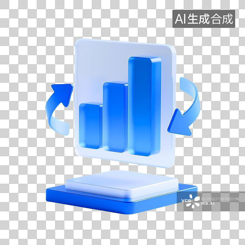 【AI数字艺术】3D蓝色数据图表与环形增长箭头图片素材