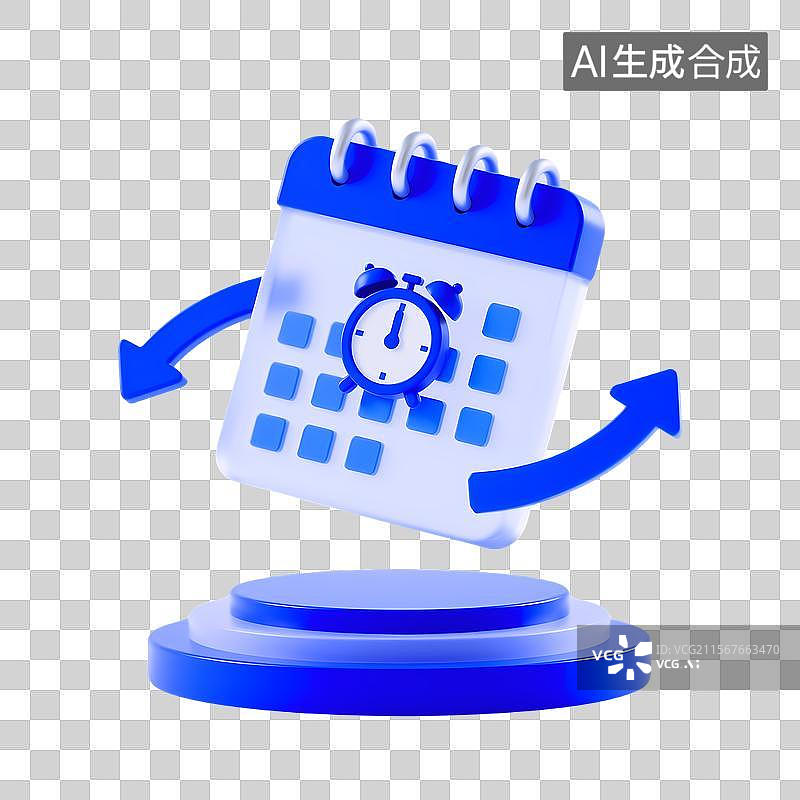 【AI数字艺术】3D蓝白日历与循环时间管理图标图片素材