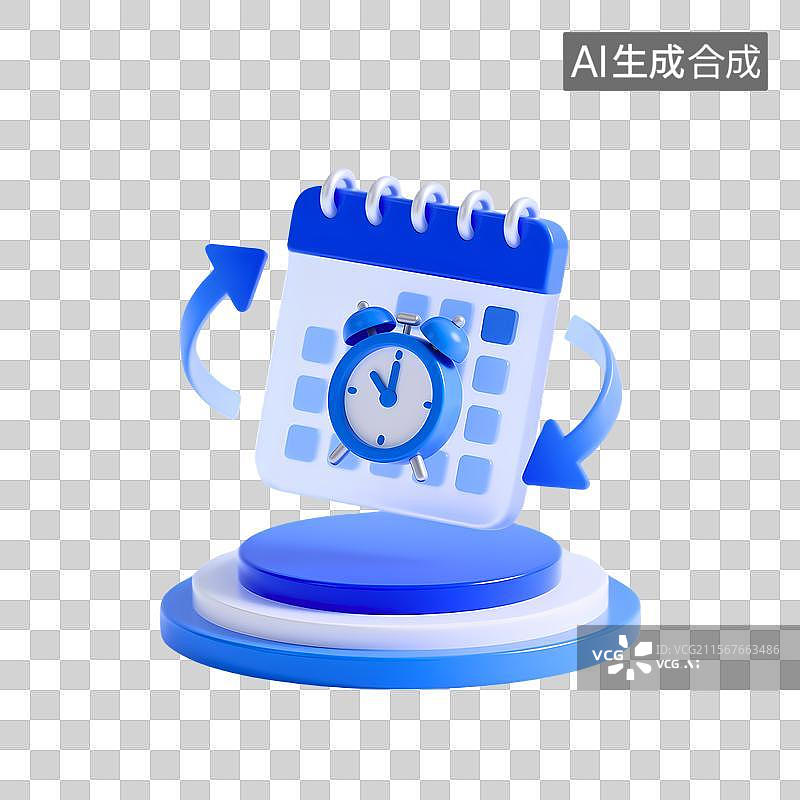 【AI数字艺术】3D蓝白日历与循环时间管理图标图片素材