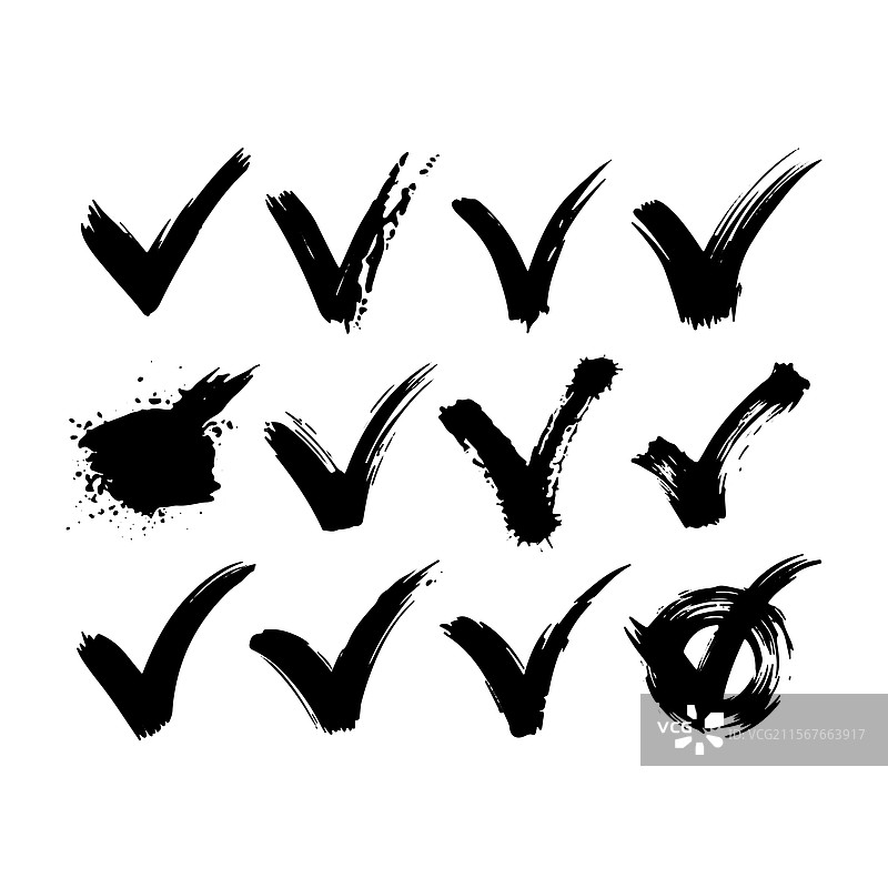 一组带有粗糙质感的磨损勾选标记图片素材