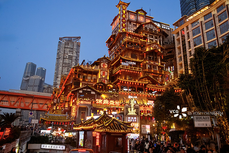 重庆洪崖洞民俗风貌区夜景图片素材