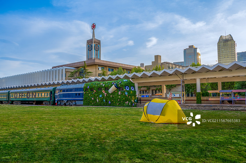 河北石家庄 老火车站的小火车 解放纪念馆 城市风光图片素材