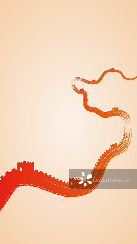长城笔触插画图片素材