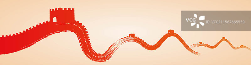 长城笔触插画图片素材