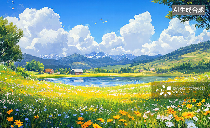 【AI数字艺术】田园风光中的宁静夏日图片素材