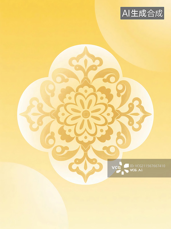 【AI数字艺术】金色花纹图案，背景为黄色渐变的对称设计图片素材