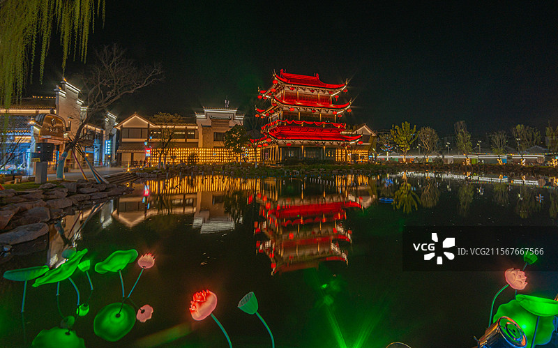 龙游大南门历史文化街夜景(浙江衢州龙游县）图片素材