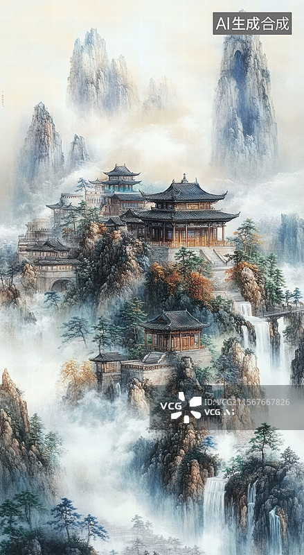 【AI数字艺术】山居幽境图图片素材