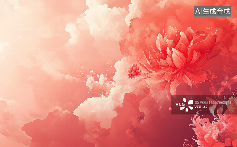 【AI数字艺术】红色云海的梦幻世界图片素材