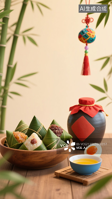【AI数字艺术】端午节粽子黄酒海报图片素材