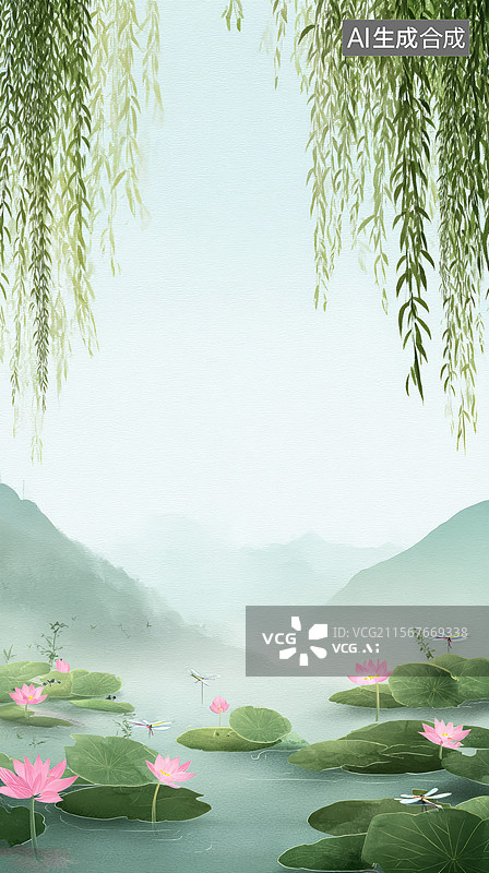 【AI数字艺术】夏至立夏中式二十四节气竖版插画图片素材