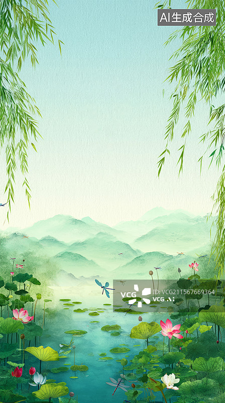 【AI数字艺术】夏至立夏中式二十四节气竖版插画图片素材