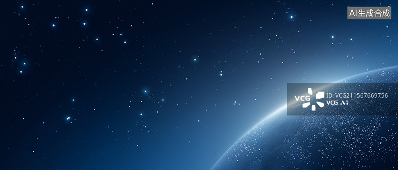 【AI数字艺术】宽屏地球发光星星图片素材