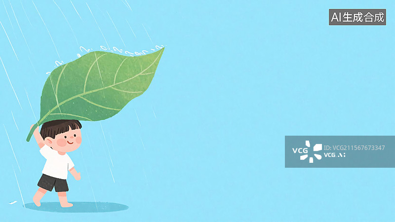 【AI数字艺术】2D卡通男孩插画背景居左图片素材