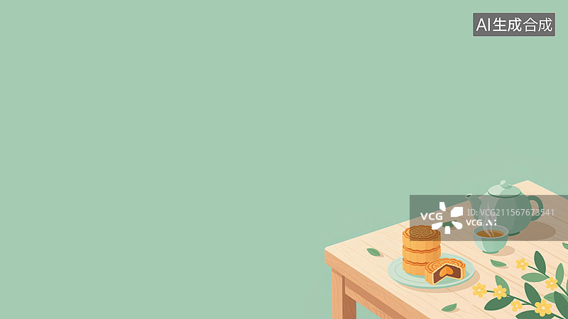 【AI数字艺术】2D卡通中秋节插画背景右下图片素材