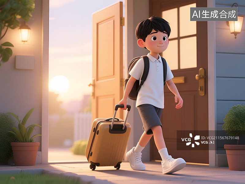 【AI数字艺术】独自旅行回家的青少年3D卡通图片素材