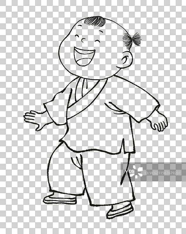 历史典故古代儿童节孩子小男孩开心快乐线稿线条元素图片素材