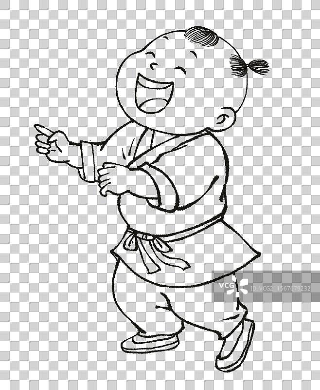 历史典故古代儿童节孩子小男孩开心快乐线稿线条元素图片素材