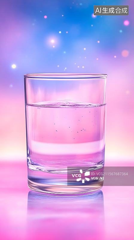 【AI数字艺术】一杯水在彩色背景前图片素材