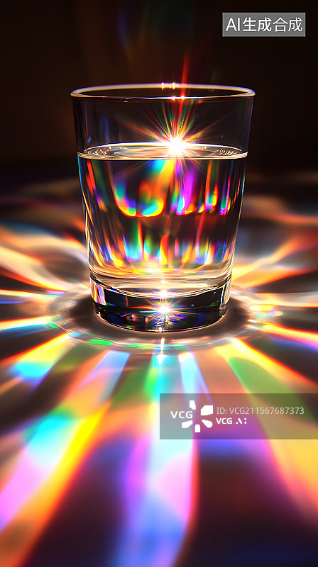 【AI数字艺术】玻璃杯中的光谱折射图片素材