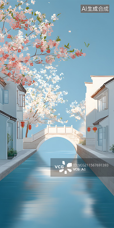 【AI数字艺术】水乡春景图图片素材