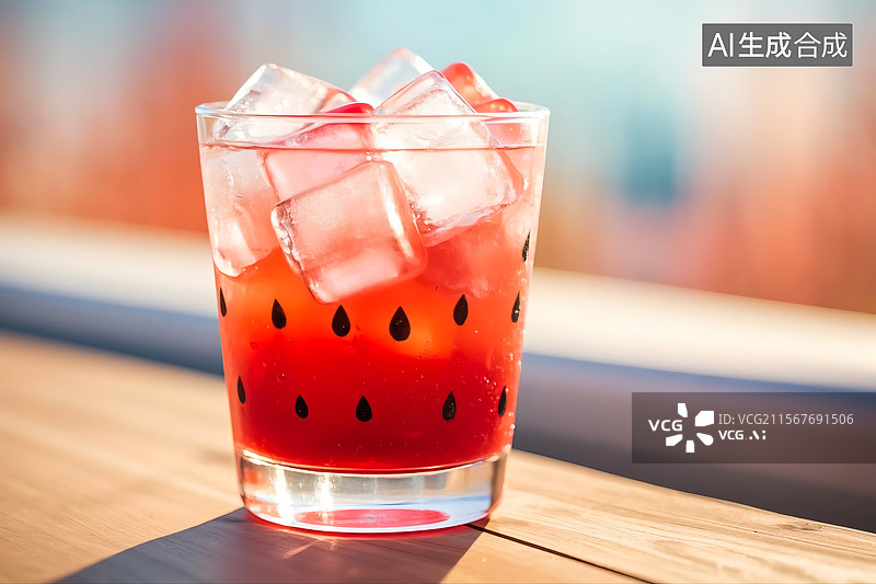 【AI数字艺术】清凉西瓜汁饮料三维插画图片素材