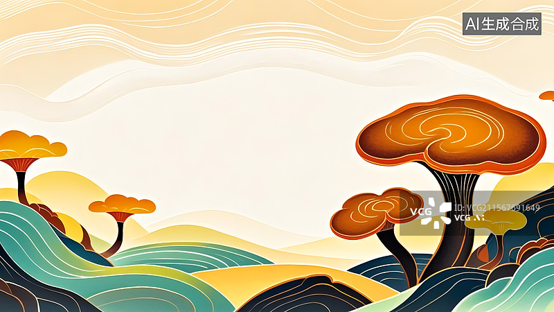【AI数字艺术】野生灵芝插画图片素材