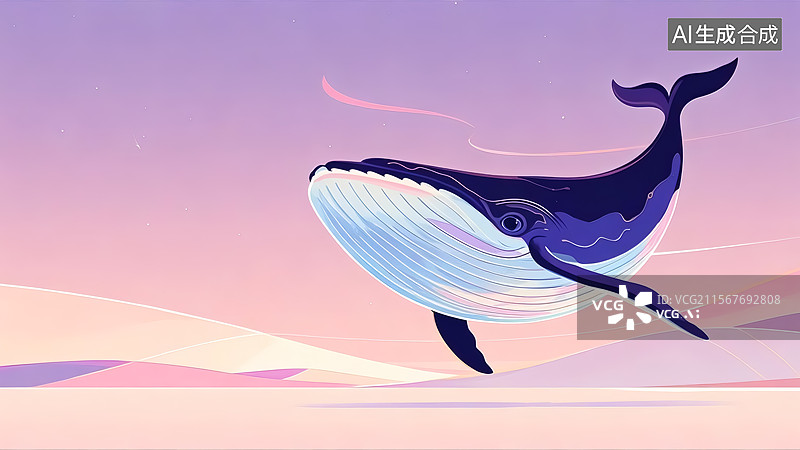 【AI数字艺术】2D卡通右下鲸鱼插画图片素材
