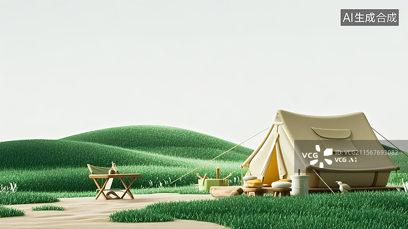 【AI数字艺术】露营帐篷三维插画图片素材