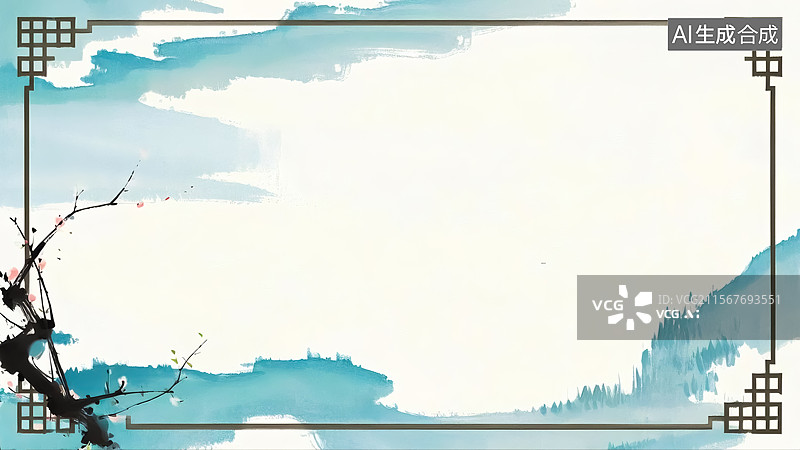 【AI数字艺术】中式花纹边框背景插画图片素材
