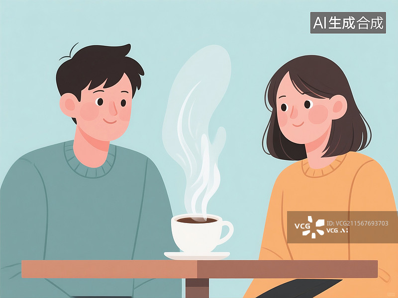【AI数字艺术】咖啡馆里正在相亲的单身男女青年图片素材