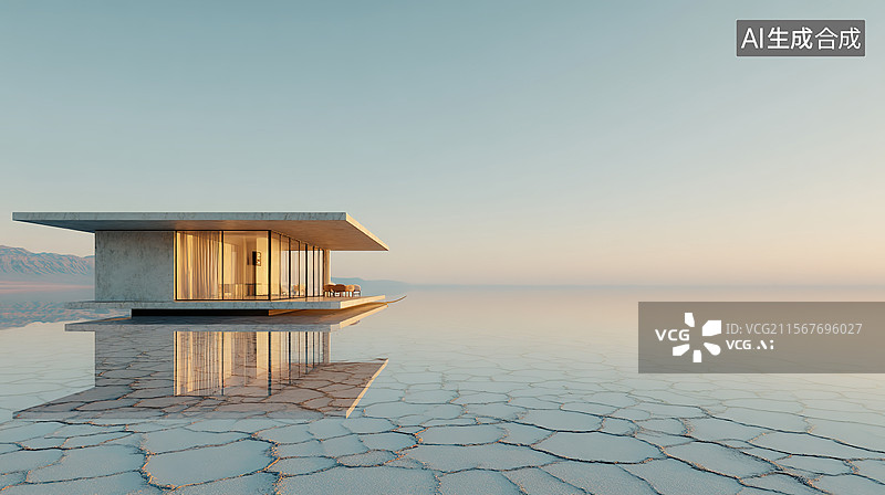 【AI数字艺术】时尚汽车广告背景现代展厅时尚建筑外立面户外空间和反光混凝土大型窗户白色墙壁蓝天户外停车场商业3D图片素材