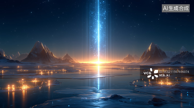 【AI数字艺术】极地光束穿越夜空图片素材