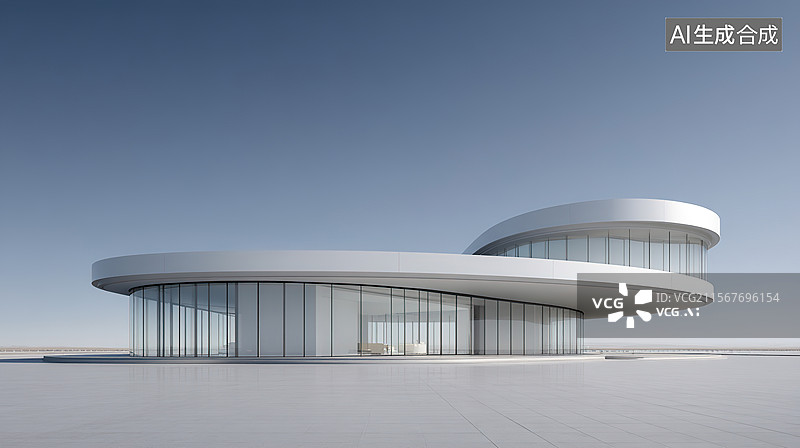 【AI数字艺术】汽车广告背景现代极简时尚展厅白色建筑外立面落地玻璃外墙开放式内部大型展厅户外停车场空地商业3D地板混图片素材
