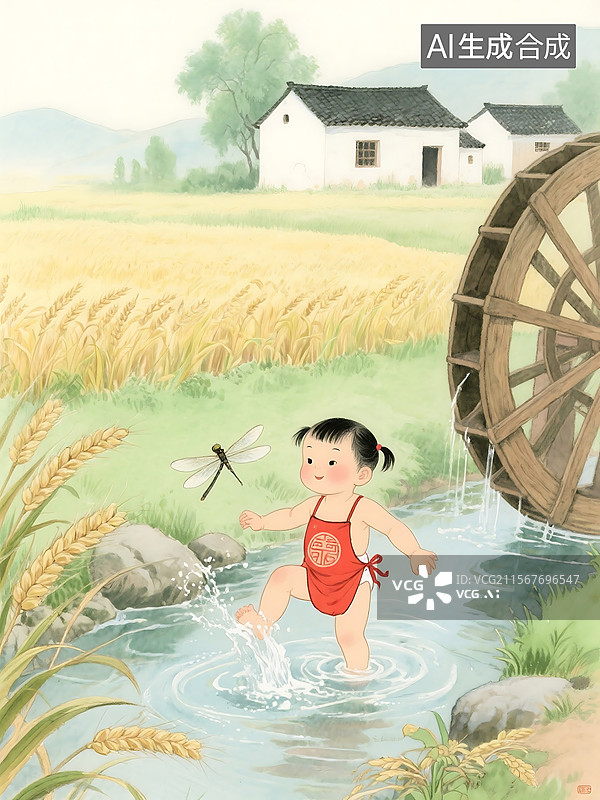 【AI数字艺术】中国传统二十四节气夏季小满节气插画图片素材