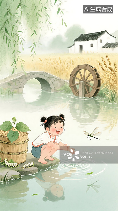 【AI数字艺术】中国传统二十四节气夏季小满节气插画图片素材