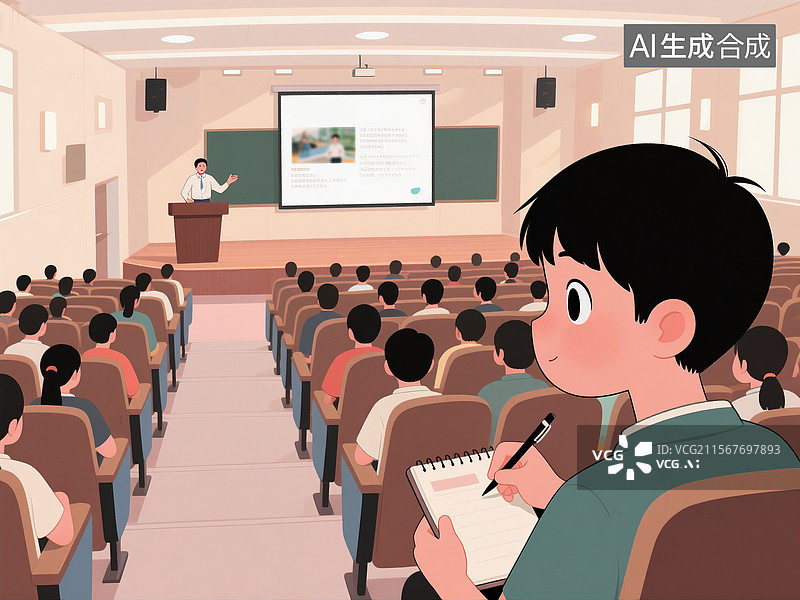 【AI数字艺术】学校报告厅老师进行情绪管理演讲插画图片素材