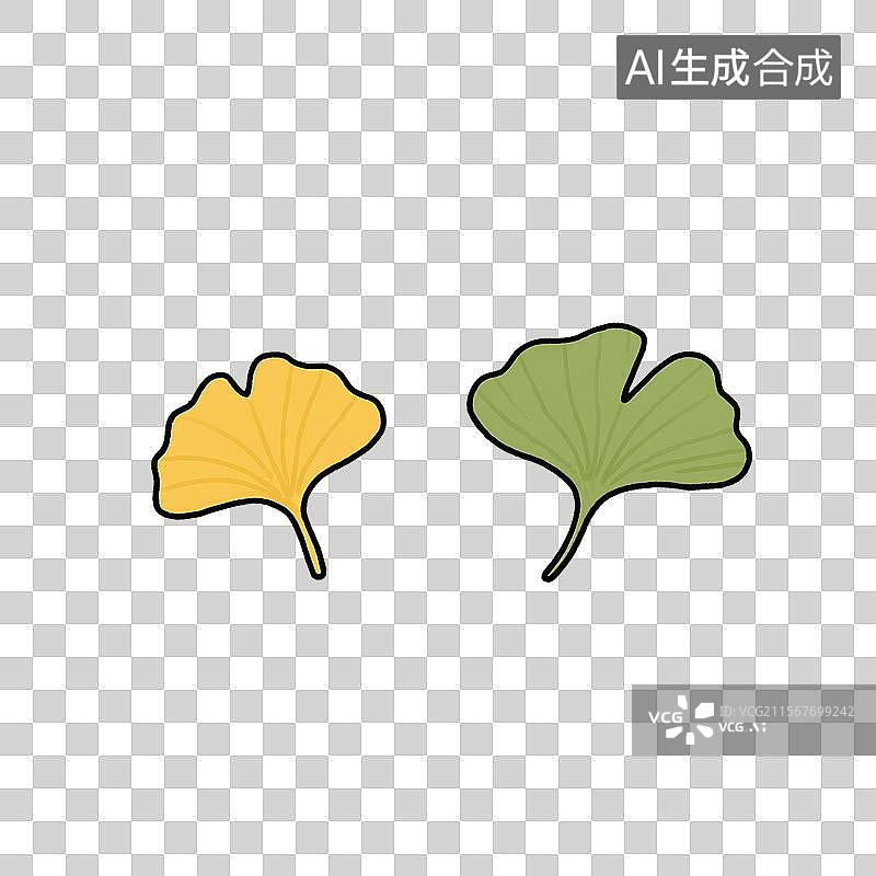 【AI数字艺术】手绘插画，银杏叶，叶子，秋天，免抠元素图片素材